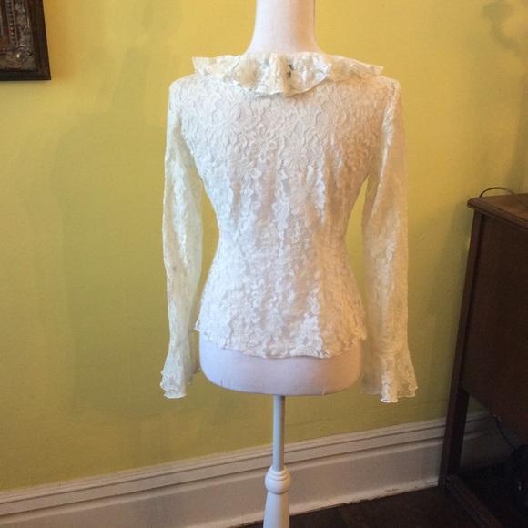 INC Beautiful Ivory Lace Long Sleeve Ruffled Jacket Size S - Picture 5 of 10